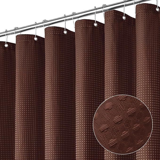 MitoVilla Brown Shower Curtain 72 x 78, Long Waffle Fabric Shower Curtains for Modern Luxury Bathroom Decor, Heavy Duty Hotel Cloth Shower Curtains 78 inch Long