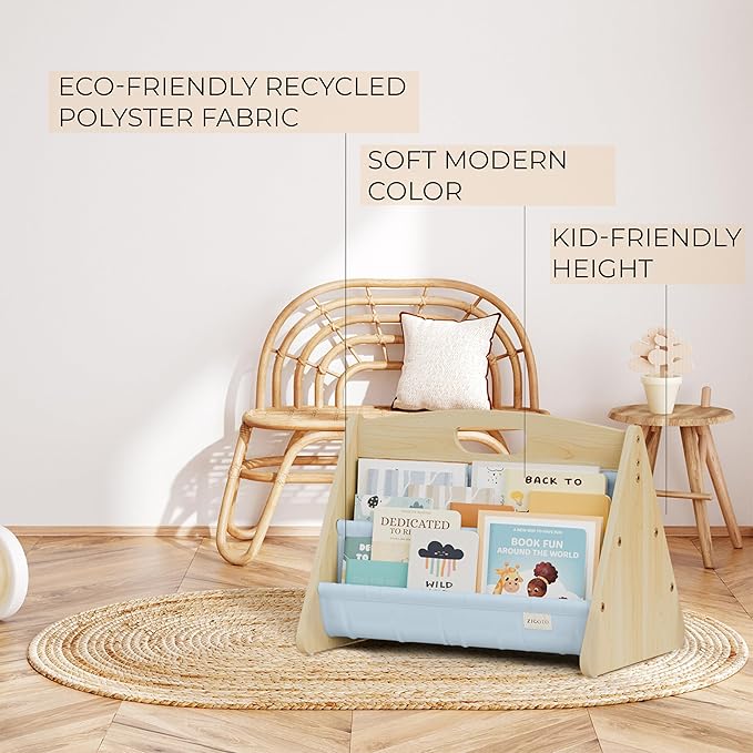 ZICOTO Decorative Wooden Bookshelf with Handle for Kids Rooms - Keeps Books Neatly Organized & Within Reach for Toddlers - Easy Install Montessori Book Shelf for Baby's Bedroom or Playroom Decor