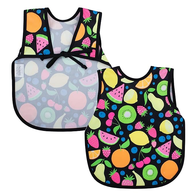 BapronBaby Neon Fruit Monster Bapron - No Neck Tie Safer Bib for Baby & Toddler - Soft Waterproof Stain Resistant - Machine Washable - Sz Preschool 3-5yrs