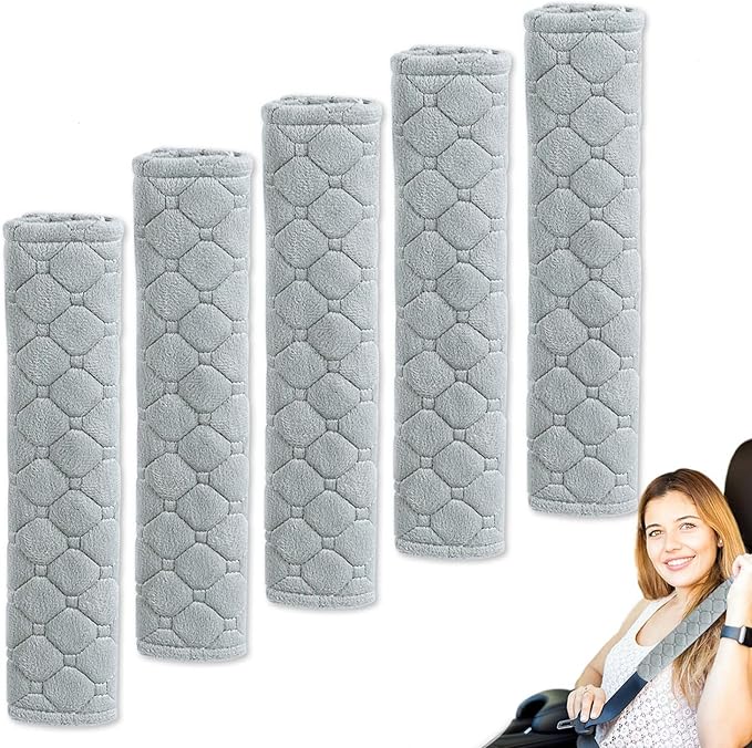 WSSROGY 5 Pack Soft Comfort Car Seatbelt Cover Protector Pads Strap for Protecting Neck and Shoulder (Gray)