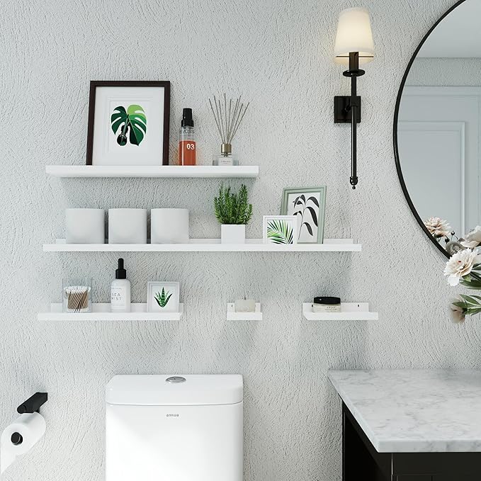 Small White Floating Shelves for Wall Decor, Wall Mounted Wood Shelf for Bedroom, Living Room, Bathroom, Kitchen, Nursery, Display Picture Ledge Shelf with Lip Set of 2-8 Inches, White
