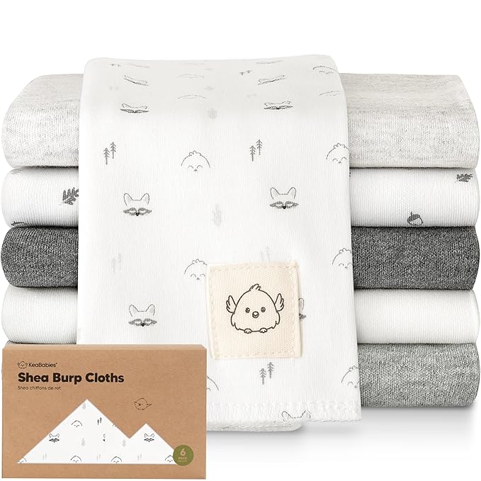 Organic Burp Cloths Baby Boy, Girl - 6-Pack Large 100% Cotton Burping Cloths for Babies, Spit Up Rags, Super Absorbent, Ultra Soft Newborn Rag, Gender Neutral, Machine Washable, Durable (Neutrals)