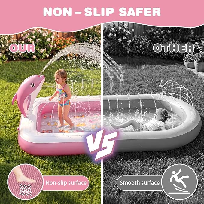 Splash Pads for Toddlers 1-3, Dolphin Toy Sprinkler for Kids, Outdoor Play Mat for Babies, 68" Backyard Inflatable Kiddie Pool, Splash Pad for Kids Ages 4-8, Birthday Gifts for 1 Year Old Boy Girl