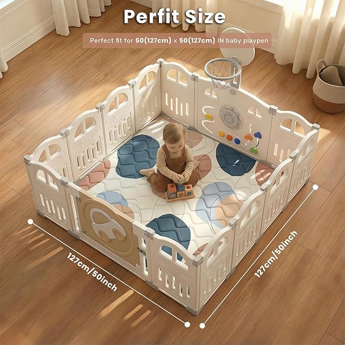 UBRAVOO Baby Play Mats, Crawling Playpen Mat, Thicken Soft Padding Foam Playmatfor Babies and Toddlers Infants, Foldable Crawling Mats, Non-Slip & Machine Washable(50" X 50", Color Blocks)