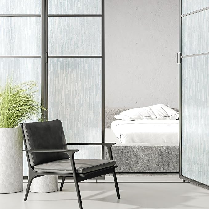 rabbitgoo Window Privacy Film, Frosted Glass Window Film Static Cling Covering, Non Adhesive Privacy Clings Vinyl, Removable Frosting Sticker for Home Decoration, White, 17.5 x 157.4 Inches
