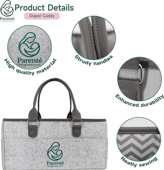 Parenté Diaper Caddy Organizer—Portable Baby Caddy for Baby Stuff, Newborn Essentials Must-Haves, Caddy Organizer with Handle, Ideal Baby Shower Gifts, Nursery Storage Basket for Diapers & Wipes