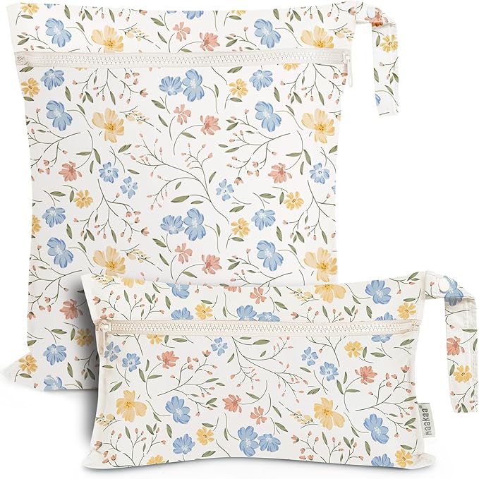 haakaa Water Resistant Wet Bags for Baby Wet Dry Bags for Cloth Diaper, Reusable Wet Bags for Baby Items, Swimsuit & Travel, 2pcs, Garden Flow