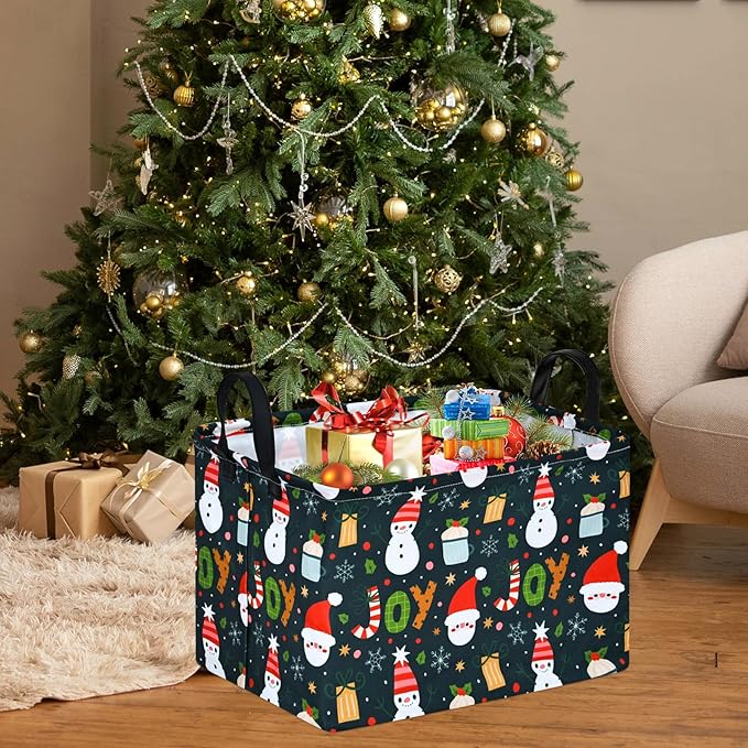 MAIZMZ Xmas Gifts Basket for Kids Santa Claus Snowman Storage Baskets Collapsible Nursery Hamper Waterproof Clothes Toy Bin Book Shelf Gift Basket Cube Party Decor
