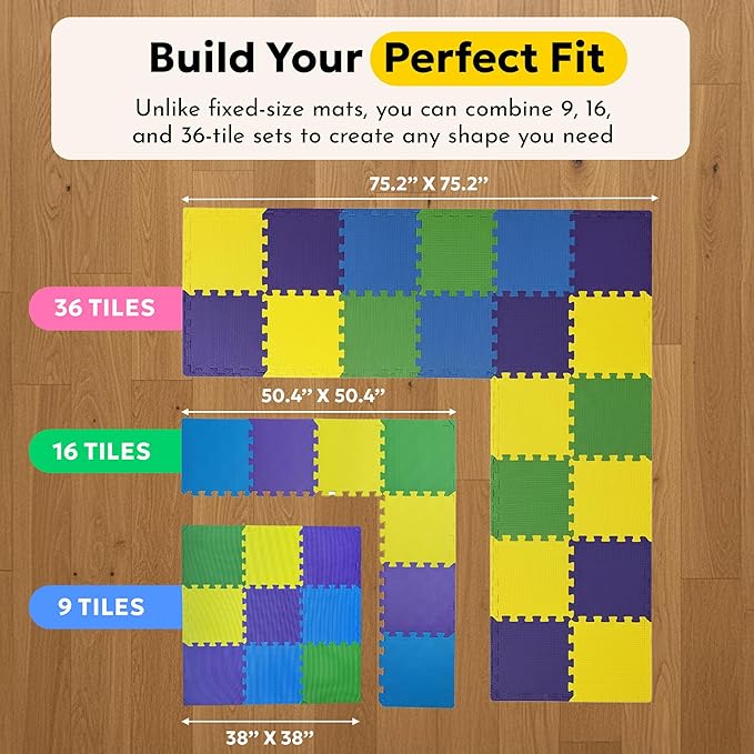 MioTetto Baby Play Mat, Comfortable Tummy Time Mat – Portable Foam Floor Tiles, Safe baby mat for floor for Crawling & Development, Soft play mat for babies 0-6 months, Stylish interlocking foam tiles