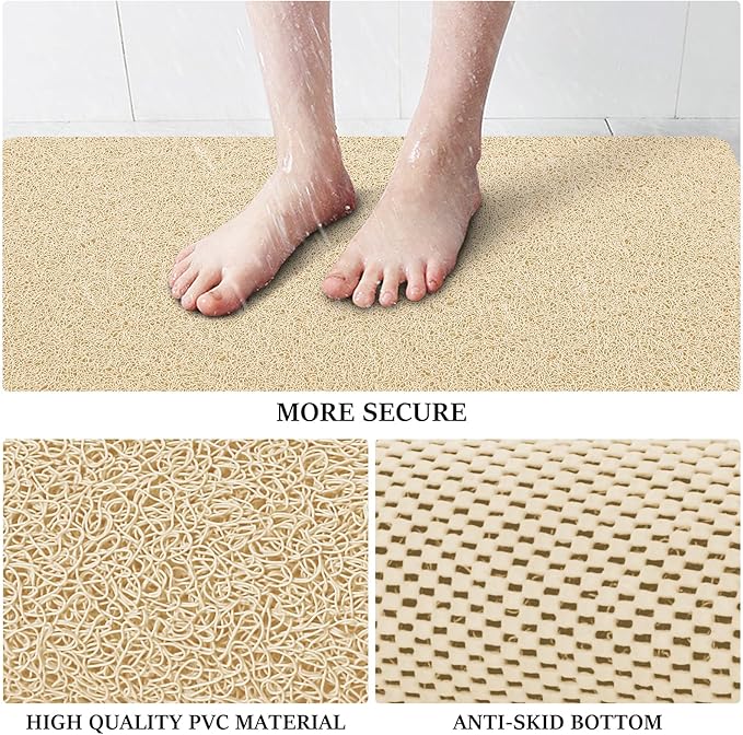 LuxStep Shower Mat Bathtub Mat,24x32 inch, Non-Slip Bath Mat with Drain, Quick Drying PVC Loofah Bathmat for Tub,Shower,Bathroom (Phthalate Free,Khaki)