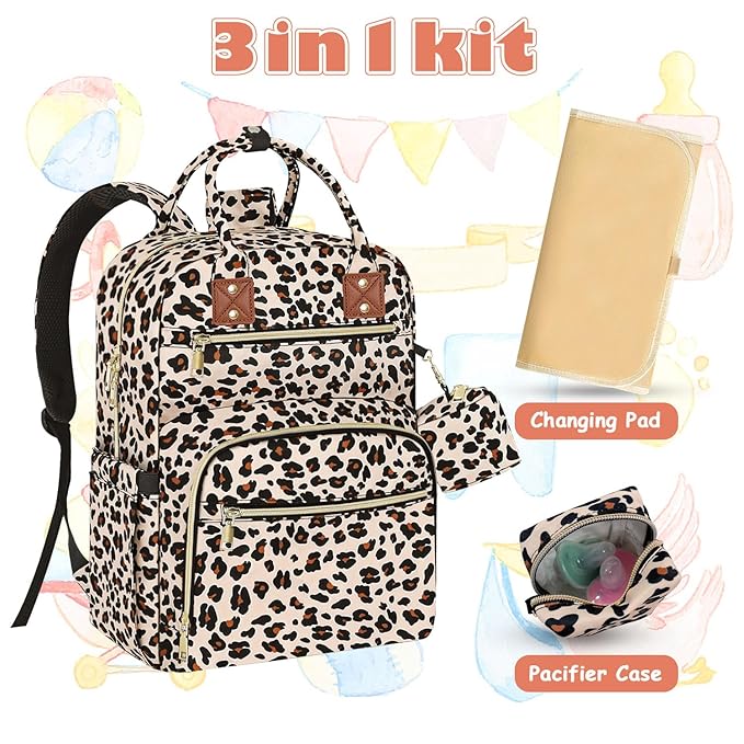 Tenot Baby Diaper Bag Backpack, Travel Diaper Bags for Baby Girl Boy Large Capacity Baby Bag Backpack for Women Leopard Print