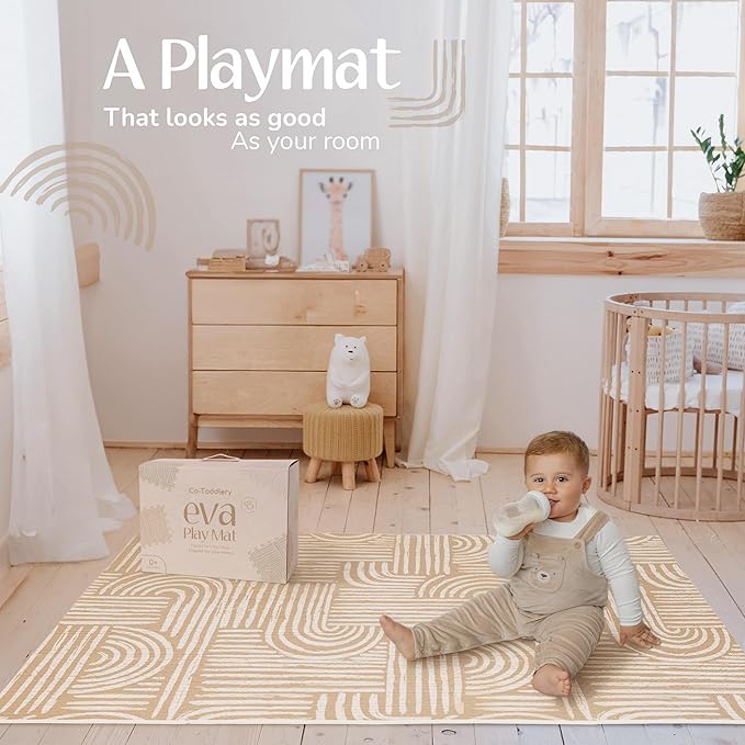 Baby Play Mat – Premium Foam Playmat for Babies & Toddlers, 67" x 48", Neutral Modern Look, Easy-Clean & Non-Toxic, Decor-Friendly Baby Floor Play Mat for Any Room. Co-Toddlery