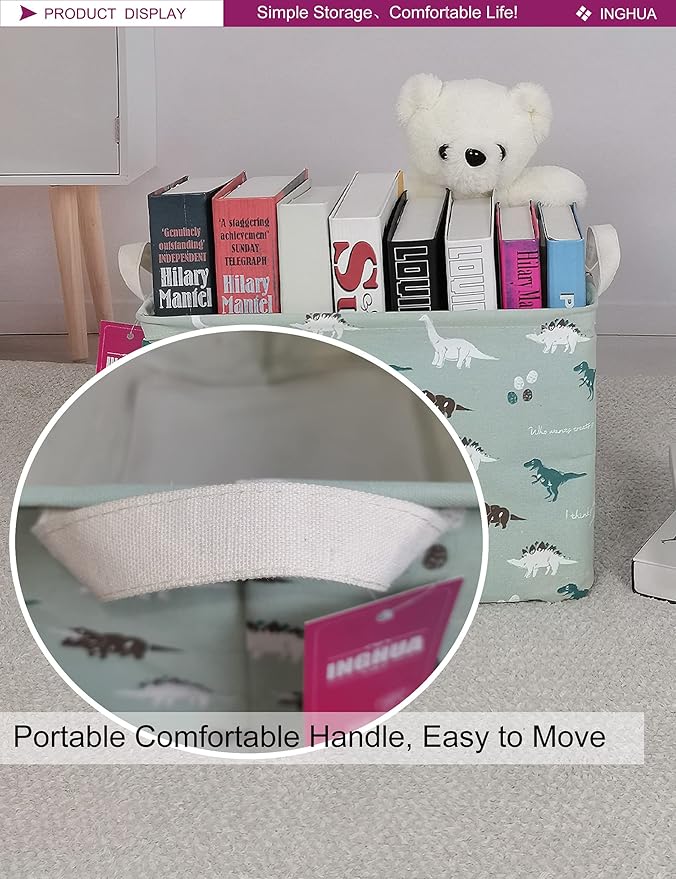 INGHUA Rectangular Storage Basket Fabric Organizer Bin for Toys,Books,Clothes,Gifts,Pets-Perfect for Home,Office,Nursery,Dorm,Shelf(Rec dinosaur)
