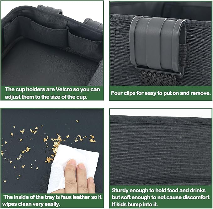 Double Sided Stroller Snacks Tray for Wonderfold Wagon W Series Waterproof Kids Toy Placement Faux Leather Sides for Eating and 4 Kid’s Cup Holder (W4 Series)