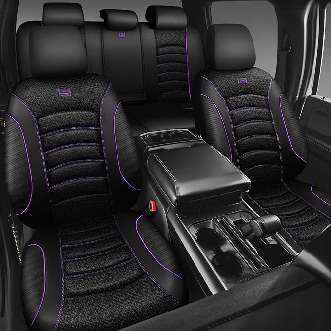 CAR PASS Comfortable 3D Foam Mesh Leather Car Seat Covers Full Sets, Air Cool Mesh Breathable Seat Covers for Car, Universal 5 Seats Fit for SUV Truck Sedan Automotive, Airbag Compatible,Black Purple