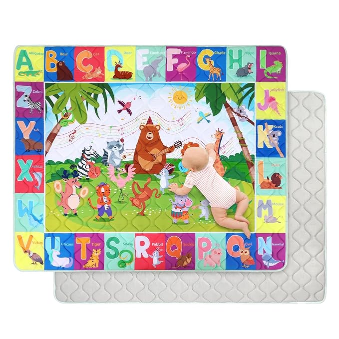 Baby Play Mat, Toodler Floor Mat 59 x 71 inch, Extra Thick Foam Non-Slip Washable,Crawling Cushion for Tummy Playing