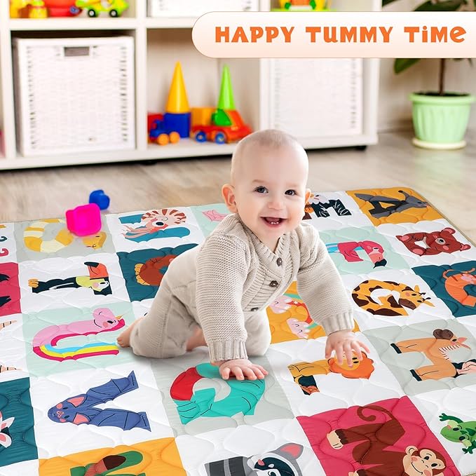 Baby Play Mat for Floor 59 * 71 inch, Extra Thick Soft Cushioning Foam Mat for Kids, Non Slip & Washable Crawling Mat for Toddler, Padded Play Mat for Baby Tummy Time