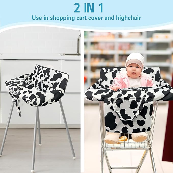 Shopping Cart Cover for Baby,2-in-1 High Chair Cover Soft,Portable, and Machine Washable,Comfortable Cotton Seat Pad with Safety Harness and Portable Cloth Bag,Fits All Supermarkets and Restaurants