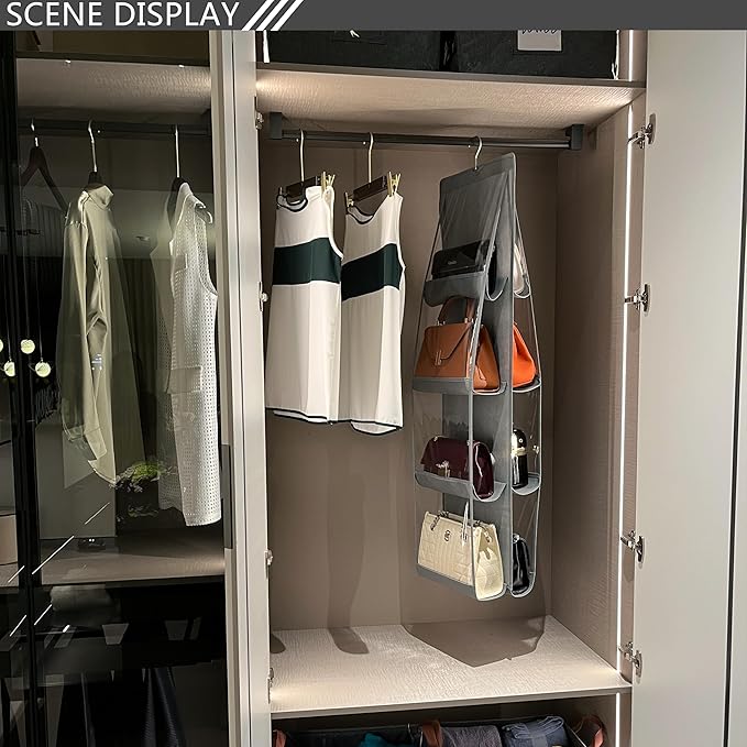 purse organizer, NEW improved Larger, purse organizer for closet, Heavy Duty Hooks, purse storage, Durability Material, handbag organizer, holds bigger bags, closet organizer, Grey-1Pack