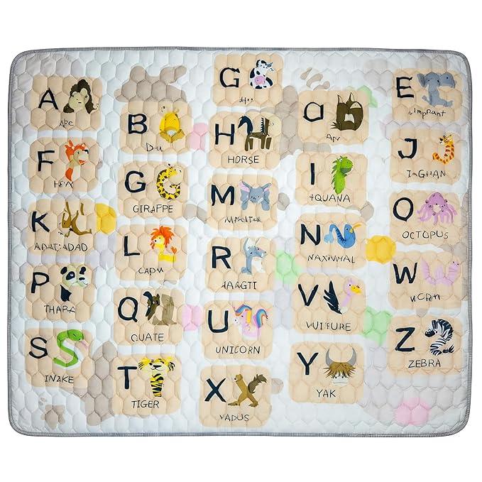 71"x59" Extra Large Baby Play Mat - Premium Thick, Non-Slip & Machine Washable Foam Floor Mat for Infants, Babies & Toddler. Fits Playpens,Spacious Crawling Space, Alphabet Design, Foldable & Odorless