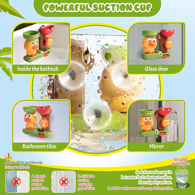 Baby Bath Toys for Kids Ages 1-3 Interactive Toddler Bath Toys Duck Sensory Bathtub Water Shower Toys with 3 Stacking Cups for 12+ Months Boys Girls Birthday Gifts