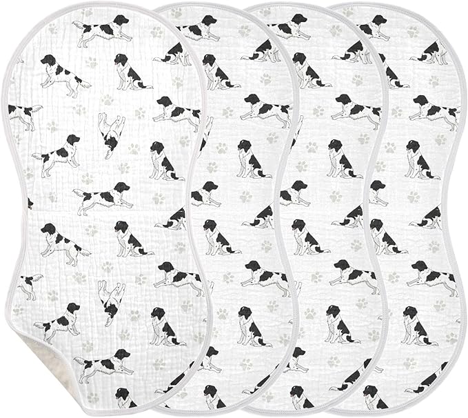 Qinllo 4 Pack Muslin Burp Cloths Stabyhoun Dogs White Cotton Baby Burp Cloths Ultra Soft Burping Cloth Absorbent Spit Up Rags for Newborn Baby Boys Girls 22x11 Inch