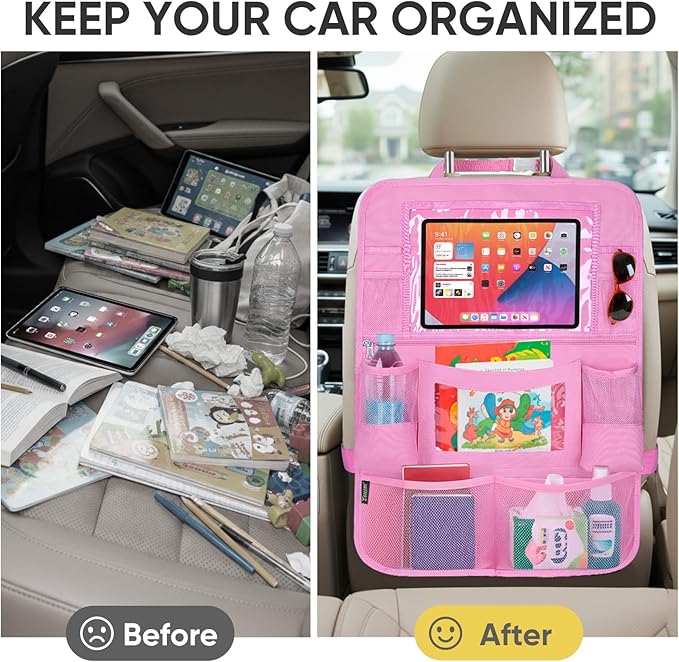 BALEINE Backseat Car Organizer, Back Seat Car Organizers and Storage, Kick Mats Back Seat Protector, Travel Accessories for Most Automotive (1 Pack, Pink)