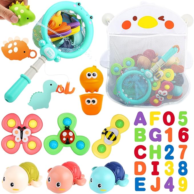 LZZAPJ Baby Bath Toys for Toddlers 1-3, Kid Bathtub Toy with 36 Foam Bath Letter & Number, Fishing Games with Fish Net, Water Pool Toy with Storage Bag, Shower Toy Gift for Boy Girl Infant 1 2 3 4 5 6