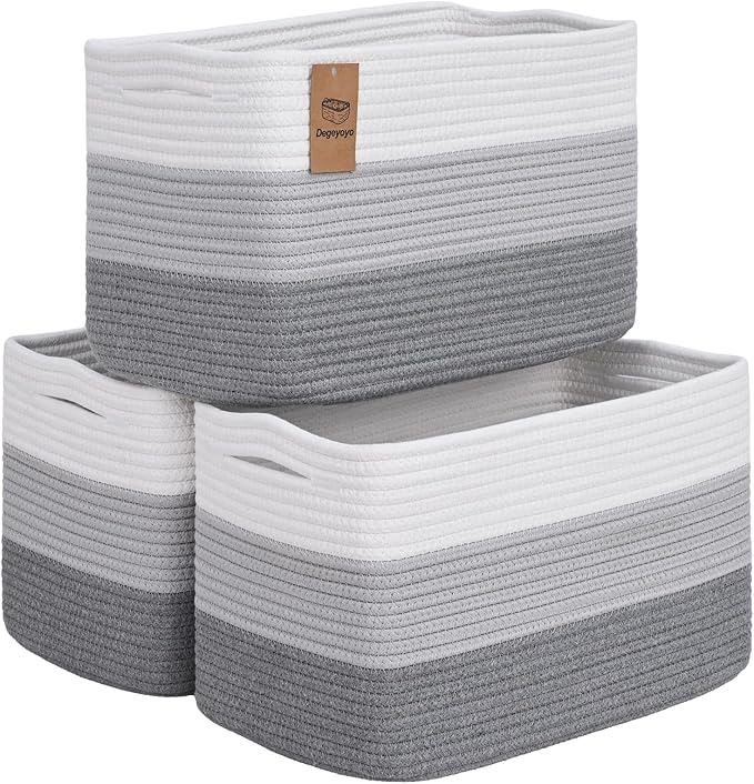 Degeyoyo Woven Storage Baskets, Baskets for Organizing, 3 Pack Woven Basket for Storage, Storage Baskets for Shelf, Towel, Toy, Book, Closet, Baby 15"×10"×9"