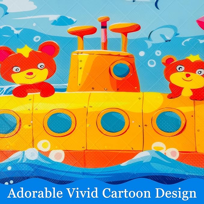 BEEHOMEE Bath Mats for Tub Kids,Baby Toddler - Large Cartoon Non-Slip Bathroom Bathtub Anti-Slip Shower Mats for Floor 35x15,Machine Washable XL Size Bathroom Mats (Submarine)