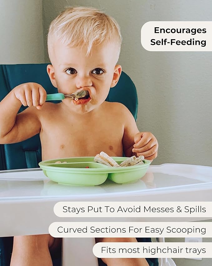 Hippypotamus Toddler Plates with Suction - 100% Food-Grade Silicone Baby Plates with Lids - Microwave & Dishwasher Safe - BPA Free - Set of 3 (Fog/Sage/Taupe with LIDS)