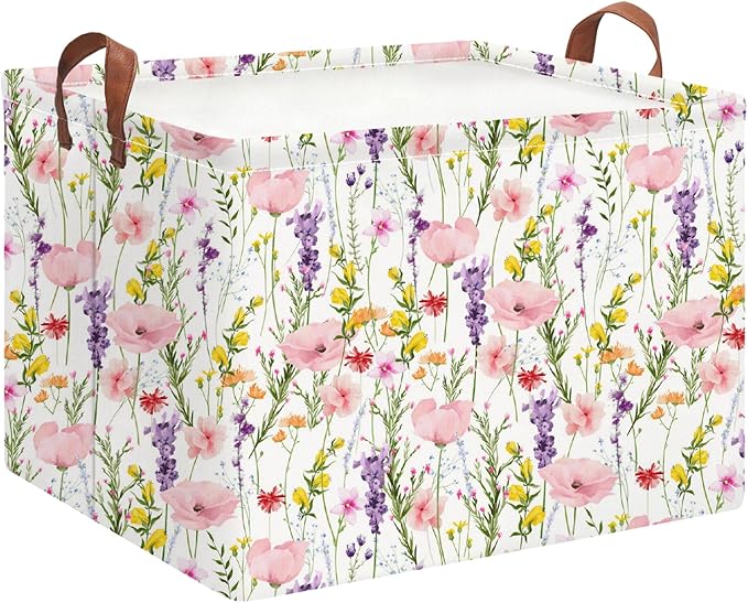 HKEC Rectangle Storage Basket with Handles,Collapsible Storage Bin,Books Box,Gift Basket(Flowering Shrubs)