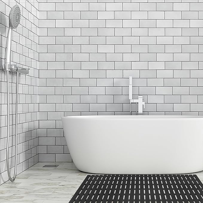 BEMISO Shower Mat Non Slip Bathtub Mat with Suction Cups and Drain Holes 37.4 x15.7 Inch Bath Mat for Tub & Shower.Easy Dry,Easy to Cut,Eco-Friendly
