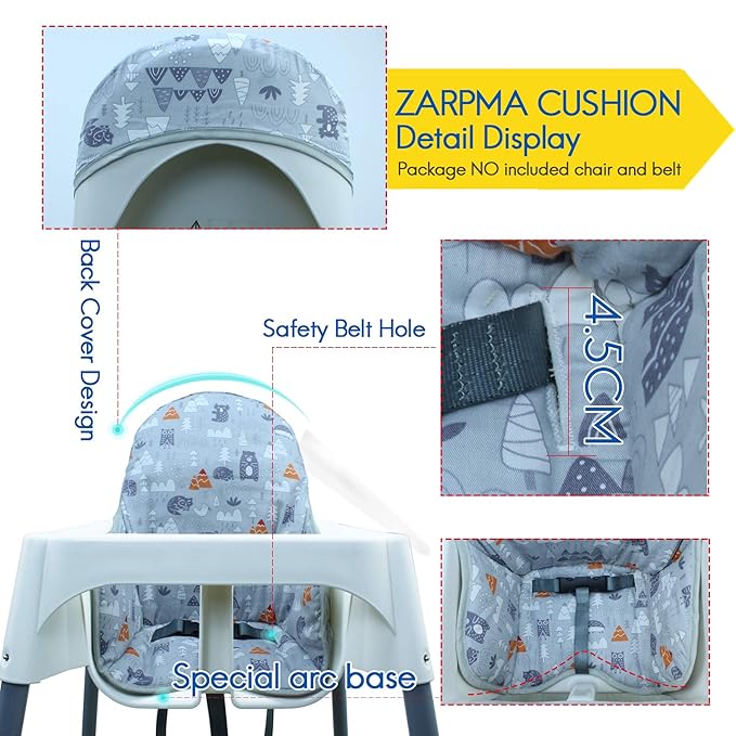 ZARPMA Cotton Seat Covers for IKEA Antilop Highchair, Padded, Forest Pattern Foldable Baby Highchair Cover for IKEA Child Chair Cushion (Grey Forest)