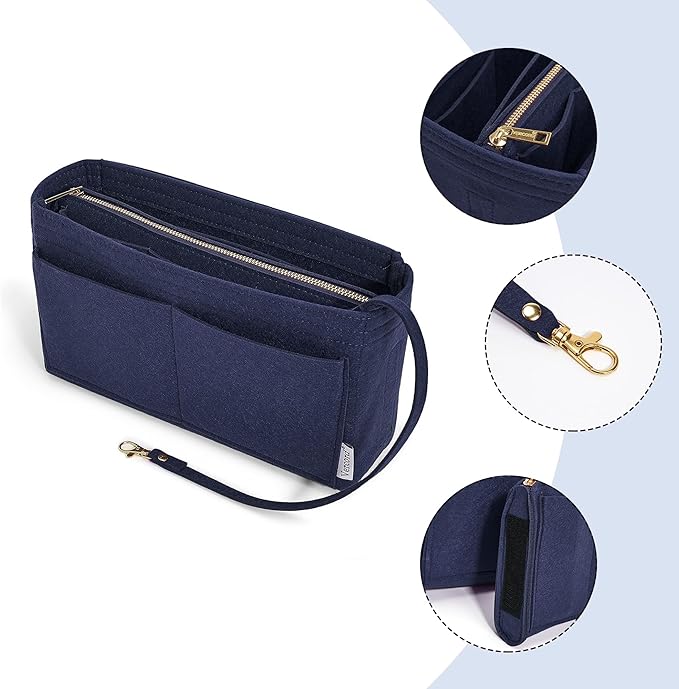 Vercord Felt Organizer Insert for Purse Handbag Tote Bag in Bag Inside Shaper Divider Neo Dark blue Slender Medium