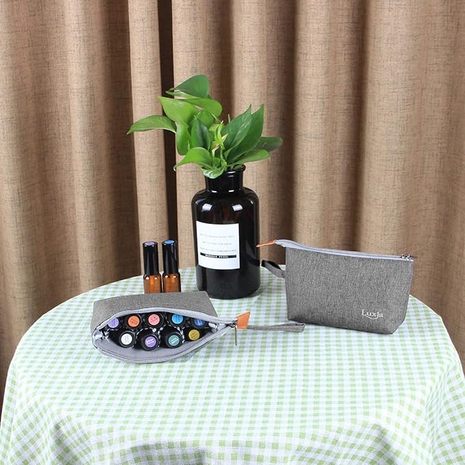 LUXJA Essential Oil Carrying Bag - Holds 8 Bottles (5ml-15ml, Also Fits for Roller Bottles), Portable Organizer for Essential Oil and Small Accessories, Gray