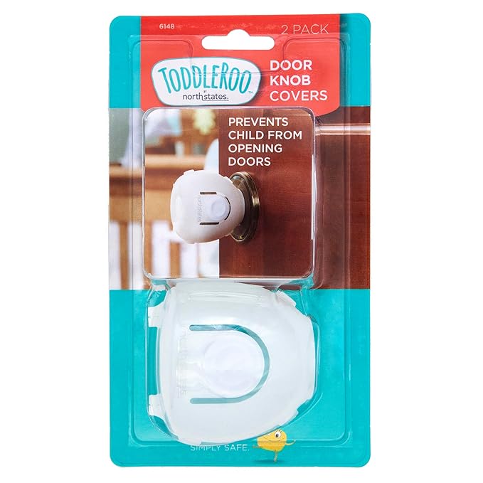 Toddleroo by North States - Door Knob Covers for Baby Proofing: Child Proof Door Knob Safety Cover for Kids - 2 Pack - White