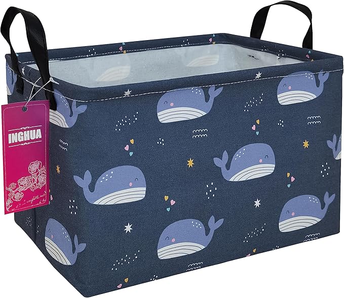 INGHUA Rectangular Storage Basket Fabric Organizer Bin for Toys,Books,Clothes,Gifts,Pets-Perfect for Home,Office,Nursery,Dorm,Shelf(Rec-Blue Whale )