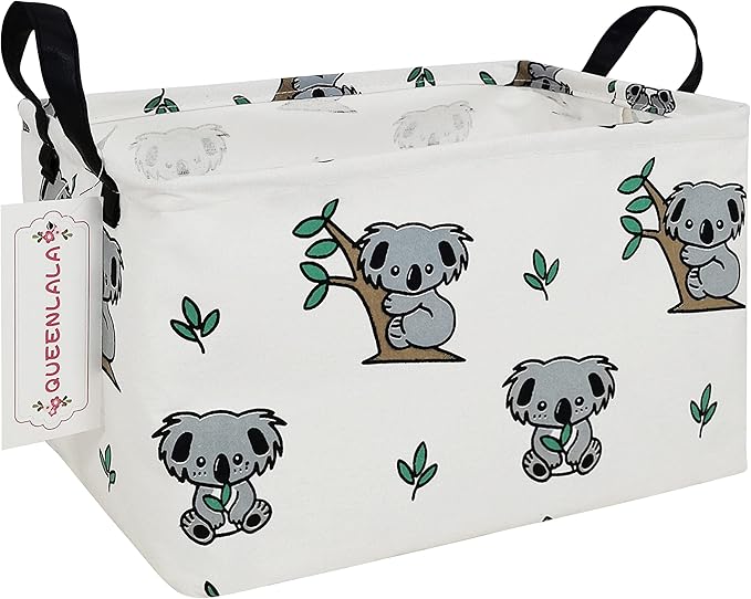 QUEENLALA Rectangular Laundry Hamper/Foldable Nursery Laundry Basket for Organizing/Storage Bin Baskets/Children Toy Office Bedroom/Toy Bin Closet Shelf Baskets（Rec-Koala）