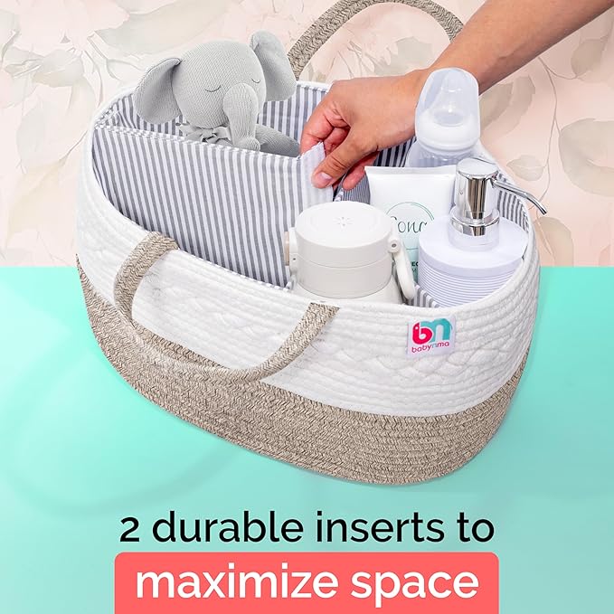 Babynma Rope Diaper Caddy - Storage for Baby and Toddler Items - Portable Cotton Organizer Easily Holds Diapers, Wipes, Clothing - Useful for Nursery, Bedroom (Beige, Regular)