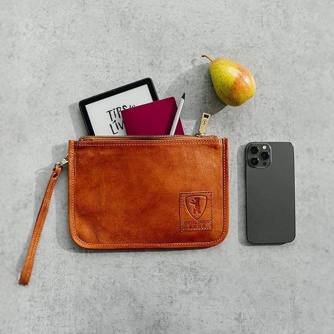 BERLINER BAGS Vintage Genuine Leather Document Organizer Theo M, Passport Holder and Travel Wallet - Brown