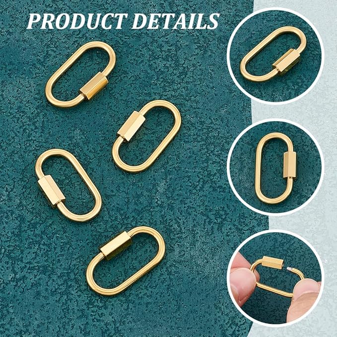 UNICRAFTALE 4pcs Golden Stainless Steel Oval Screw Carabiner Lock Screw Lock Clip Clasps Lock Key Carabiner Clasp Metal Keychain Clip Hook Quick Link for Jewelry Making Handbag Accessory 24x13x4.5mm