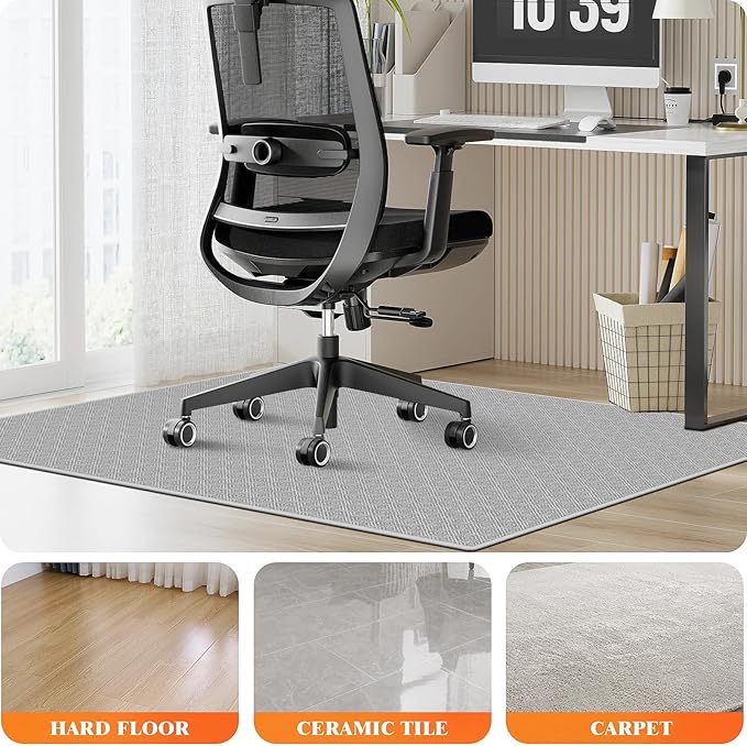 KMAT Office Chair Mat, 45x53in Heavy Duty Hardwood/Tile Floor Protector, Computer Desk Mat for Rolling Chairs, Work, Study, Office, White