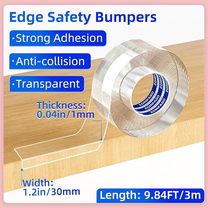 Clear Soft Corner Protectors for Furniture Strip,1.2in（W x9.84FT (L),Sharp Edge & Table Bumper,Window Edge,Wall Protector, Soft Corner Guards Safe for Proof,Table Corner Protectors in Family