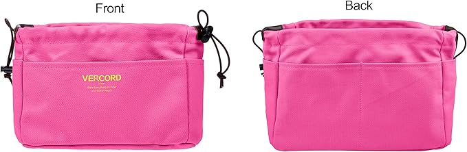 Vercord Canvas Handbag Organizers, Sturdy Purse Insert Organizer Bag in Bag, 10 Pockets Color Rose Small