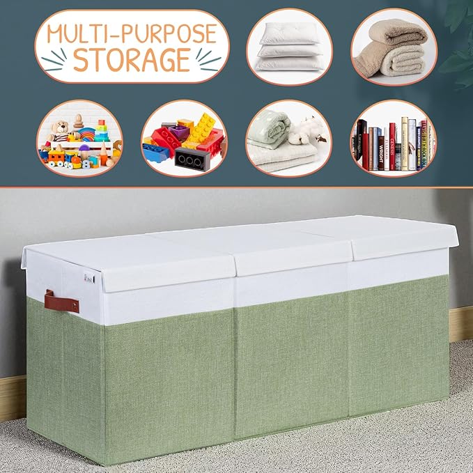 Extra Large Toy Storage Organizer with Lid - Sturdy, Collapsible Toy Chest Storage Box Design - Toys Bin with Dividers for Kids, Nursery, Bedroom, Playroom 37"x16"x14"