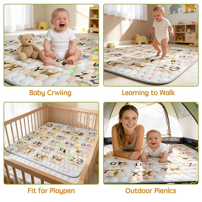 Baby Play Mat for Floor Playpen - 50" X 50" Playpen Mat,Thick One-Piece Crawling, Odorless Floor Mat, Non-Slip Cushioned Baby Playmat for Infants,Babies,Toddlers. Foldable and Machine Washable