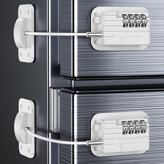 Upgraded Refrigerator Combination Locks- Changeable Password Fridge Locks for Kids, Toddlers and Children, Child & Baby Proofing Safety Door Lock for Cabinet and Drawers Windows (White-2 Pack)