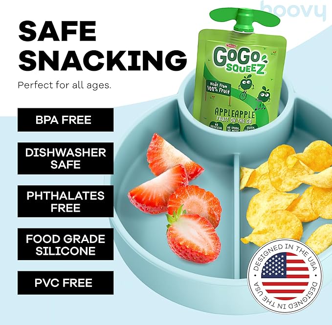 Hoovy Silicone Cup Holder Tray for Car Seat, Booster Seat, Stroller - Carseat Snack Trays for Kids Travel - Cup Holders Food Tray - Sharkskin 1 Pack