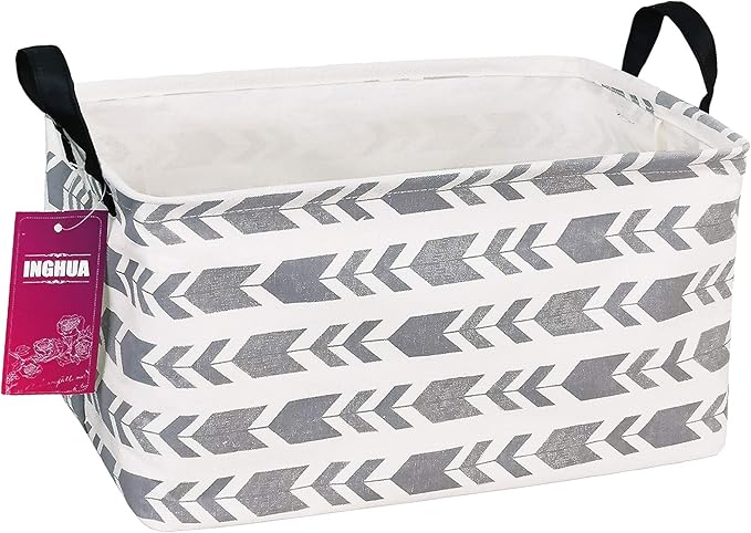 INGHUA Rectangular Storage Basket Fabric Organizer Bin for Toys,Books,Clothes,Gifts,Pets-Perfect for Home,Office,Nursery,Dorm,Shelf(Rec Grey Arrow)